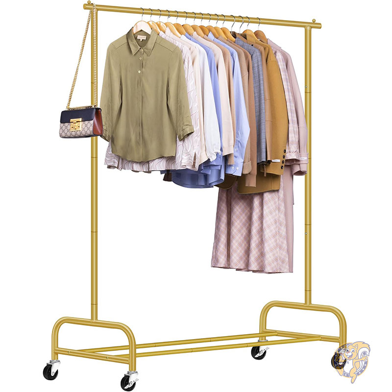 【クーポン配信中】洋服ラック ハンガーラック 吊り下げ式衣類ラック 幅43インチ 110cm ローリング衣類ラック 金属製ワードローブラック キャスター付き クローゼットハンガーラック コート シャツ ドレス用 ゴールド スリーピングラム SLEEPING LAMB 新生活
