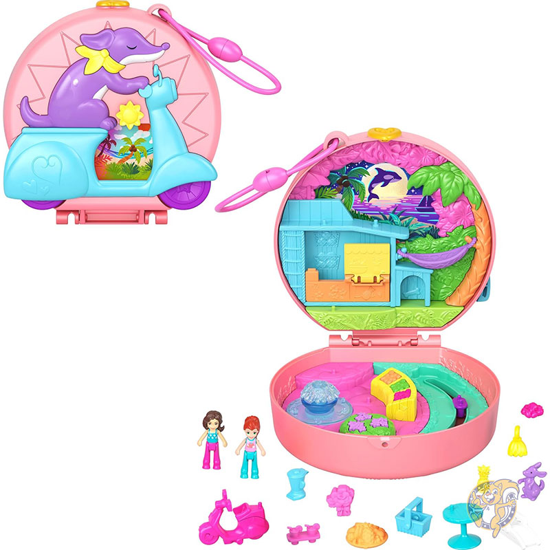 【クーポン配信中】ポリーポケット Polly Pocket 人形＆プレイセット アドベンチャーモペットコンパクト 旅行用おもちゃ マイクロ人形2体 ペット 動物 乗り物アクセサリー付き おもちゃ
