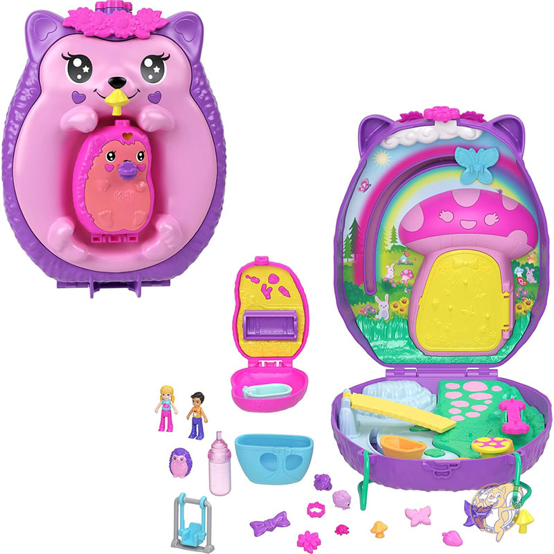 【クーポン配信中】ポリーポケット Polly Pocket ハリネズミ 2-in-1 旅行用おもちゃ マイクロドール2体とアクセサリー16個付き ペットテーマ ハリネズミプレイセット おもちゃ