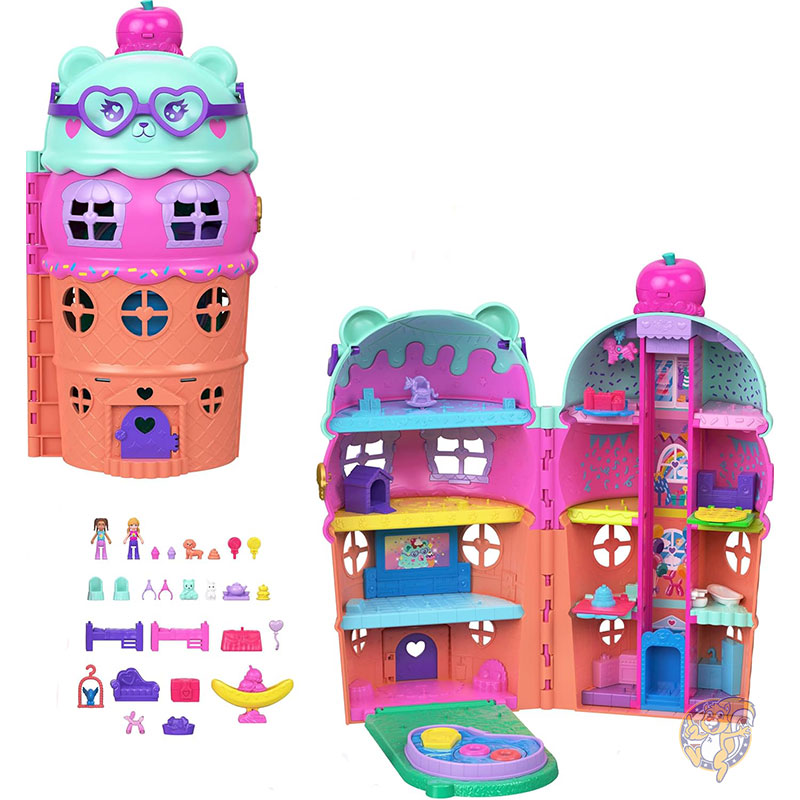 【クーポン配信中】ポリーポケット Polly Pocket ジェラートハウス マイクロドール＆ラージジェラートハウスプレイセット アイスクリーム ベアテーマ 家具 食べ物 ペットを含む25以上 アクセサリー付き｜パームスアメリカ