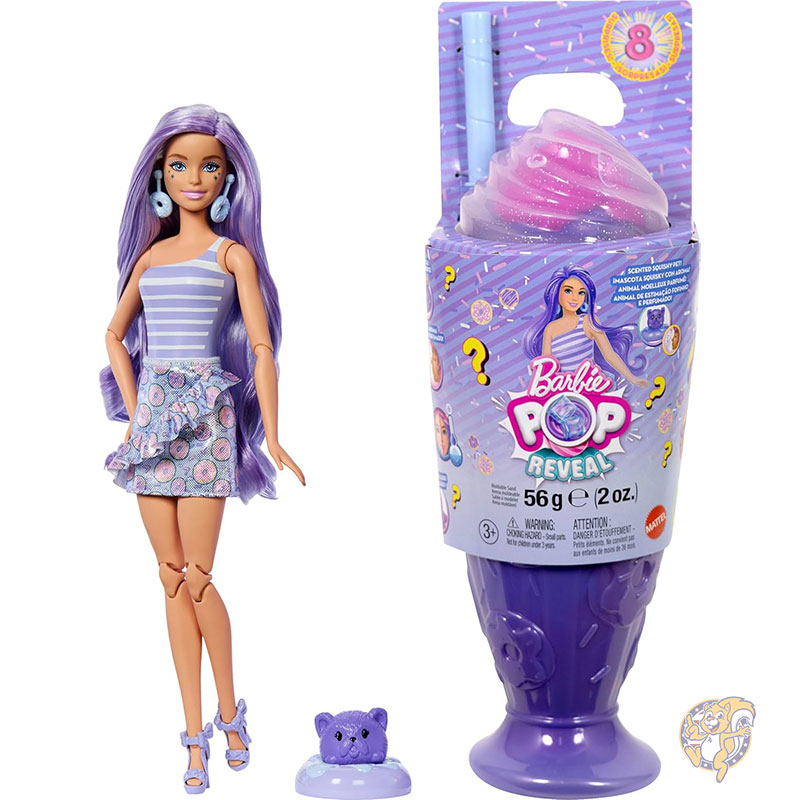 【クーポン配信中】バービー Barbie ポップリビールシリーズ ファッションドール＆アクセサリーセット トリートシリーズ ドーナツドリームテーマ ペット付き カラーチェンジを含む 8つのサプライズ おもちゃ 着せ替え人形