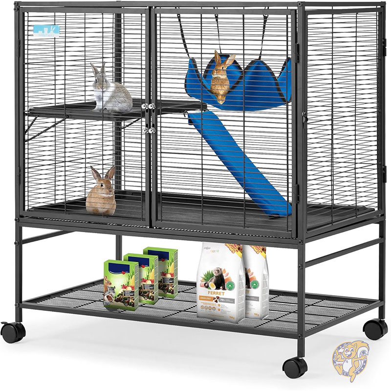 【クーポン配信中】小動物ケージ 2段 大型 約93cm キャスター付き フェレット チンチラ ラット ケージ 0.5インチ(約1.3cm)柵幅 メタル製 収納棚付き 大型ケージ ケージ 小動物 かご ペット うさぎ ハムスター HABUTWAY アメリカ輸入|パームスアメリカ