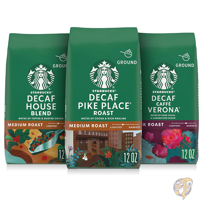 スターバックス STARBUCKS デカフェ コーヒー 粉 中煎り 深煎り バラエティパック 約340g×3袋 カフェインレス ホット アイス対応 スタバ 母の日 スタバコーヒー まとめ買い ギフト