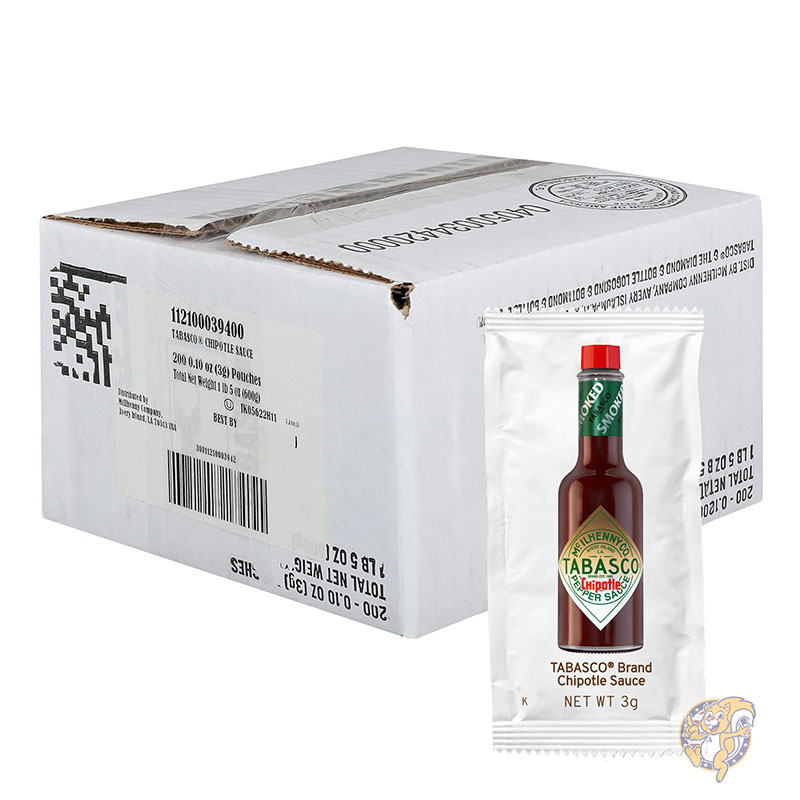 【25日最大4000円クーポン】TABASCO タバスコ チポトレペッパーソース 個包装 200袋 約0.6kg スモーキー 中辛 ホットソース BBQ 肉料理 調味料　まとめ買い ホット ソース 辛い 辛いソース 海外 アメリカ輸入 ギフト タコス ピザ お配り｜パームスアメリカ