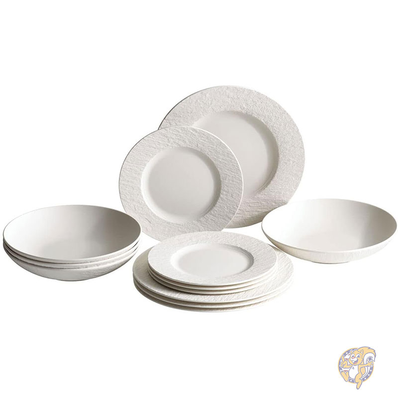 Villeroy & Boch ビレロイ&ボッホ Manufacture Rock Blanc 食器セット 12点 4人用 プレート ボウル マットホワイト ドイツ製