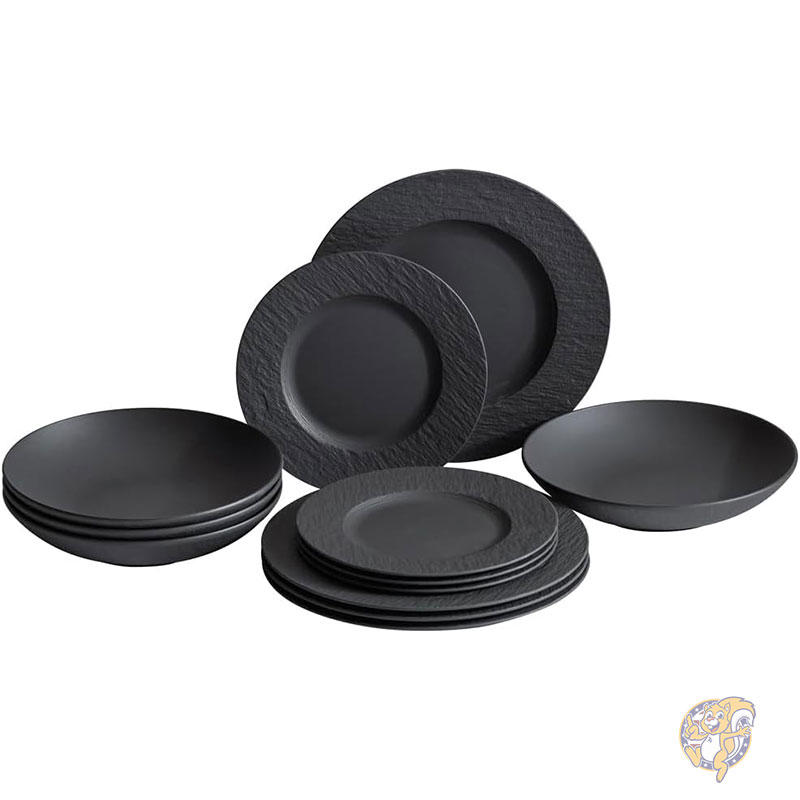 Villeroy & Boch ビレロイ＆ボッホ Manufacture Rock 食器セット 12点 4人用 プレート ボウル マットブラック ドイツ製