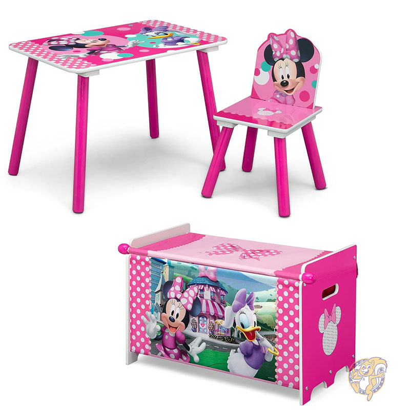 【クーポン配信中】Delta Children デルタチルドレン ディズニー ミニーマウス キッズ プレイルームセット 3点セット テーブル チェア おもちゃ箱 子供用 収納付き