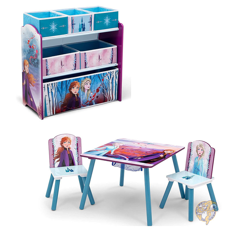 【クーポン配信中】Delta Children デルタチルドレン ディズニー Frozen2 キッズ テーブル＆チェアセット 収納ボックス6個付き おもちゃ収納 子供用机 椅子2脚 お絵描き 学習机