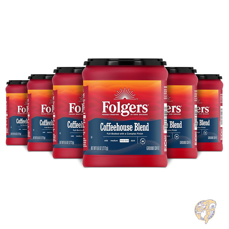フォルジャーズ Folgers コーヒーハウスブレンド 挽きコーヒー 約272g×6個 合計約1.63kg 中深煎り アロマシール缶 レギュラーコーヒー アメリカコーヒー 大量購入 まとめ買い 大容量