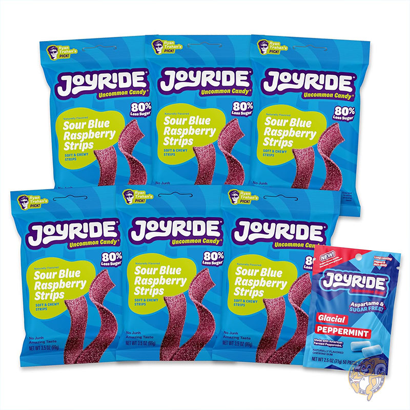 【クーポン配信中】JOYRIDE ジョイライド サワーストリップ ブルーラズベリー 6袋＋ガム付き 約700g 低糖質 サワーベルトグミ ヴィーガン お菓子｜パームスアメリカ