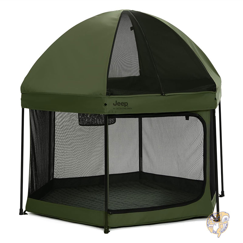 【クーポン配信中】Delta Children デルタチルドレン Jeep ジープ ベビーサークル 六角形 プレイヤード 約137×137cm ポップアップ式 屋内外対応 キャノピー付き UVカット 折りたたみ|パームスアメリカ