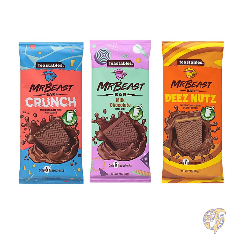 FEASTABLES フィースタブルズ MR BEAST ミスタービースト チョコレートバー 3種セット ピーナッツバター クランチ ミルクチョコ 約180g 輸入菓子