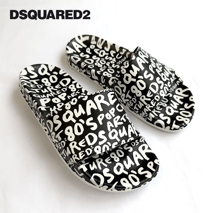DSQUARED2 ディースクエアード DQ0612  サンダル 37 24.0糎 キッズ レディース お坊っちゃん お上さん 赤ちゃん 今めかしい ブランド名 愛くるしげ 総柄 ロゴタイプ サンダル 外履き シャワーサンダル 砂浜サンダル 海 川 命のせんたく ブランド名サンダル 黒 白