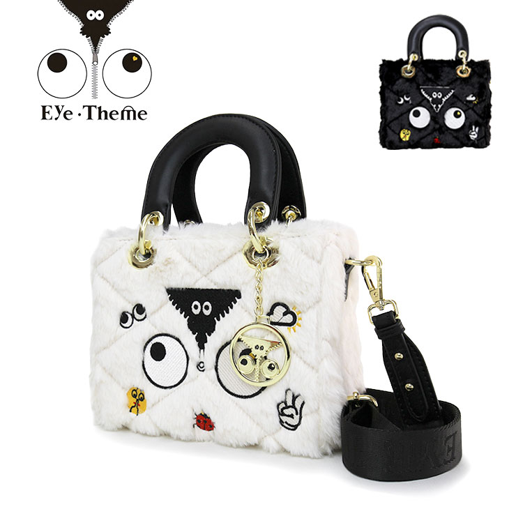 EYE THEME アイテーマ ボア 白いこと 黒いこと 2way トートバッグ ハンドバック ET2277 レディース 小っちゃい 御徒面子 ショルダーバッグ 愛くるしげ 今めかしい 成年者 個人的特徴的 総柄
