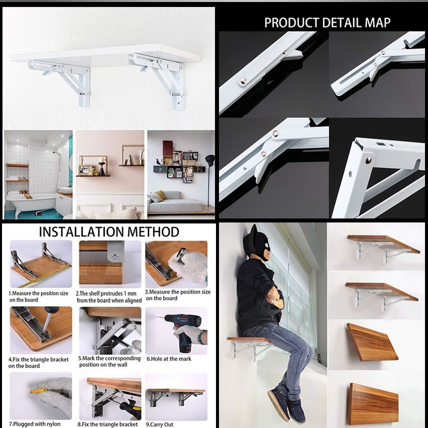 ブランド品 2本セット アイアン 送料無料 アングル 棚受け ブラケット DIY 2-TANAUKE-BK 折りたたみ 30cmタイプ L字型  ブラック 棚支え 棚受け金具 耐荷重50kg 金具 ネジ・釘・金属素材