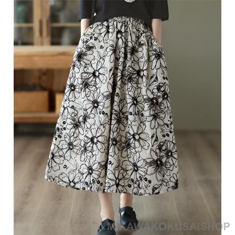 楽天市場】花柄スカート ロングスカート キレイ 花刺繍 フレア