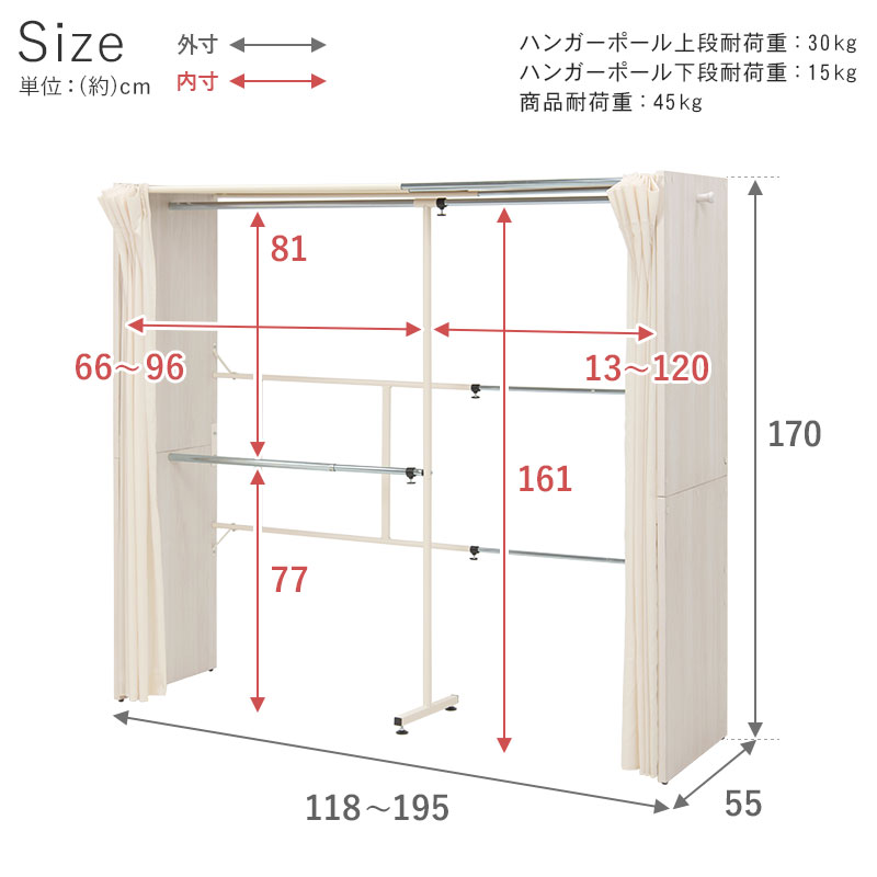 楽天ランキング1位 カーテン付き カバー付き 伸縮 木製 おしゃれ ハンガーラック 高さ194cm 棚付きタイプ 伸縮式クローゼット Grande グランデ 省スペース 新生活 一人暮らし インテリア シンプル 衣類収納 洋服ハンガー 洋服掛け コートハンガー 収納家具