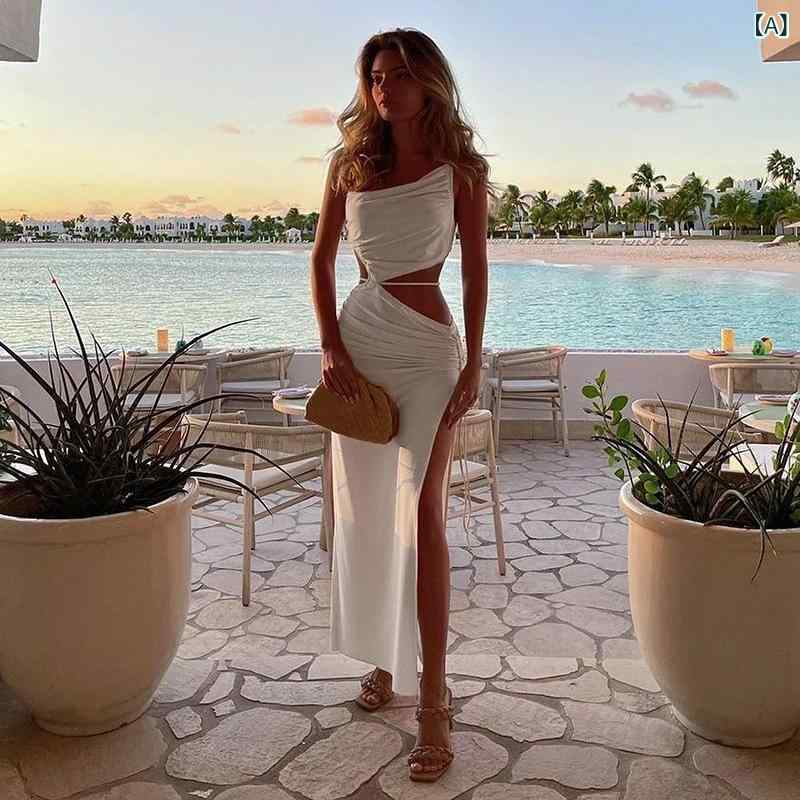 ワンピース レディース ワンショルダー シャーリング アシンメトリー キャミソールワンピース リゾートカットアウトタイトセクシーきれいめベアトップ無地シンプルベーシック定番スタンダードナチュラルカジュアル