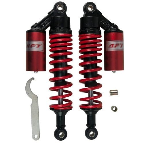 バイク リアサスペンション タンク付 320mm リアショック 汎用 ブラックレッド 1セット（2本入）｜PANCHASEMART