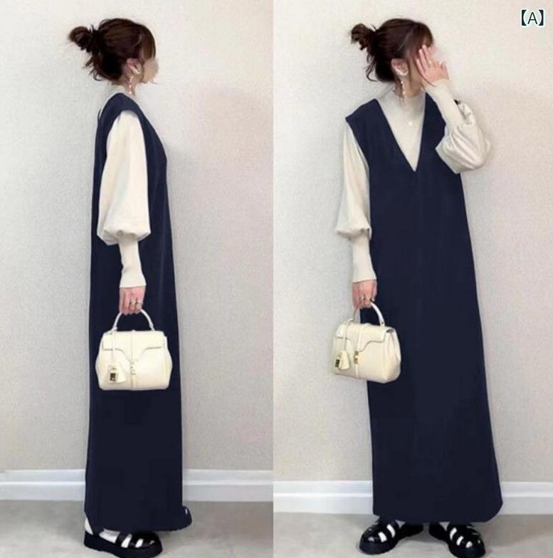 ワンピース レディース ブイネック ロング丈 マキシ丈 ノースリーブ シンプルナチュラルカジュアルスタンダード定番ベーシック部屋着ルームウェアワンマイルウェアゆったり体型カバーレイヤード