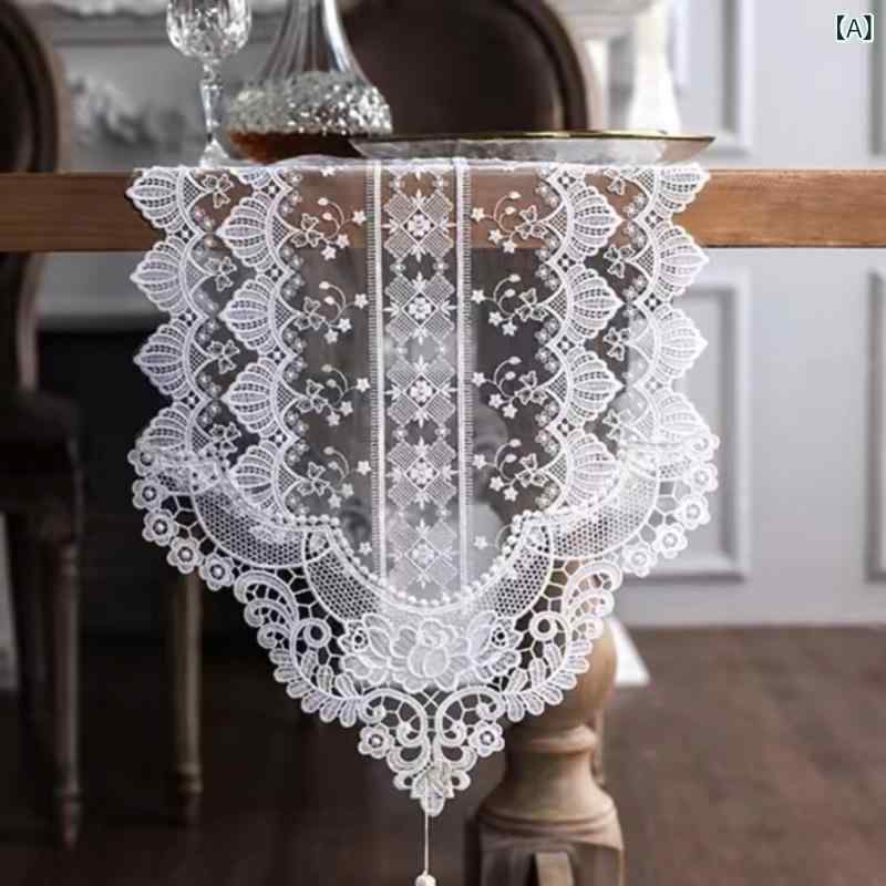テーブルランナー レース刺繍ホワイト メッシュ透かし ダイニングテーブル コーヒーテーブル インテリア シンプルナチュラルカジュアルベーシックスタンダード普段使い生活用品