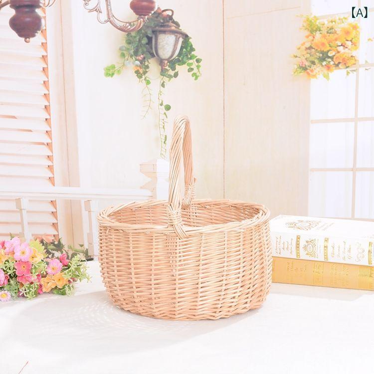 ピクニックバスケット 蓋付き収納かご編みバスケット手提げ 買い物かご運動会お花見キャンプ ナチュラルシンプル ベーシック定番スタンダード フルーツバスケット野菜かご お菓子入れ小物入れ卵入れインテリア室内収納持ち運び遠足行楽カジュアル
