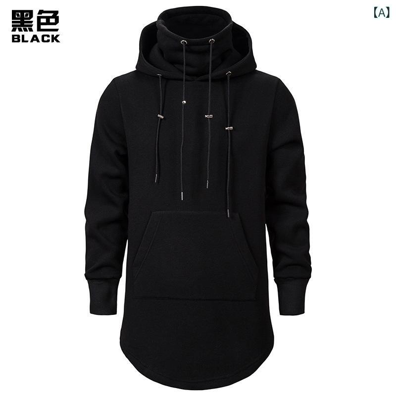 パーカー メンズ ロング丈フード付き ビッグシルエット モード系 シンプルベーシック定番無地 スタンダードナチュラルカジュアル普段使い