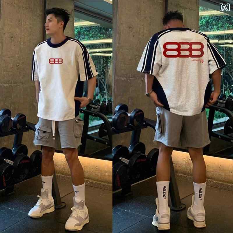 半袖ティーシャツ メンズ ラグランスリーブ クルーネック 切替 ロゴ プリント ゆったり ビッグシルエット 春夏 カジュアル ストリート アメカジ お出かけ 普段着 合わせやすい 体型カバー 使いやすい