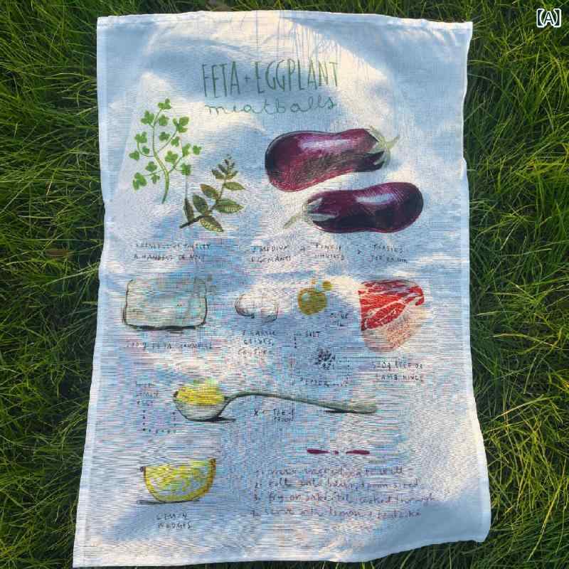 ランチョンマット 麻綿 手描き風 レシピ柄 撮影背景布 おしゃれ 北欧 料理写真 映える カフェ風 インテリア雑貨 キッチンファブリック 敷物 壁掛け タペストリー ティータイム ダイニング コットンリネン ティーマット 飾り布 卓上装飾 丁寧な暮らし