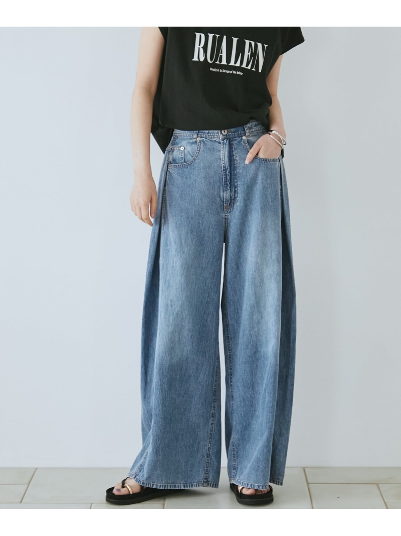 コットンリネンワイドデニムパンツ DOUX ARCHIVES ドゥアルシーヴ ズボン下 デニム・ジーンズズボン下 青み 米国海軍【貨物輸送無料】[ Fashion]