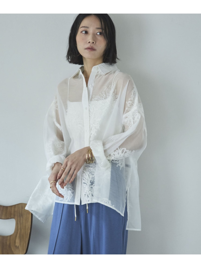 フラワー刺繍オーバーシャツ DOUX ARCHIVES ドゥアルシーヴ トップス シャツ・ブラウス ホワイト ブラック【送料無料】[ Fashion]