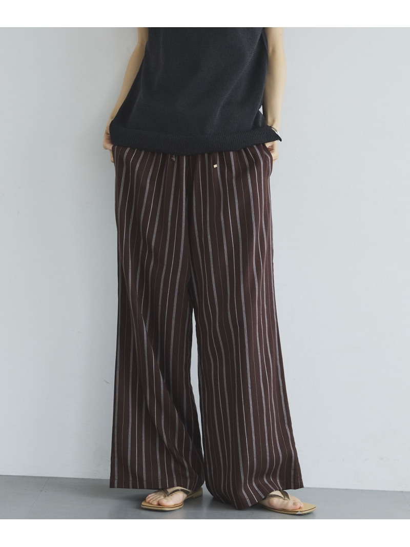 リネン混ストライプパンツ DOUX ARCHIVES ドゥアルシーヴ パンツ その他のパンツ ブラウン ネイビー ホワイト【送料無料】[ Fashion]