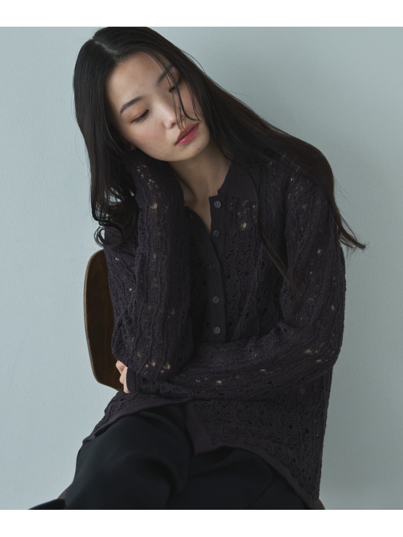 透かし編みカーディガン DOUX ARCHIVES ドゥアルシーヴ トップス カーディガン ホワイト イエロー【送料無料】[ Fashion]