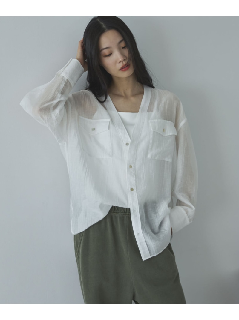 V開きシアー楊柳ブラウス DOUX ARCHIVES ドゥアルシーヴ トップス シャツ・ブラウス ピンク ホワイト【送料無料】[ Fashion]