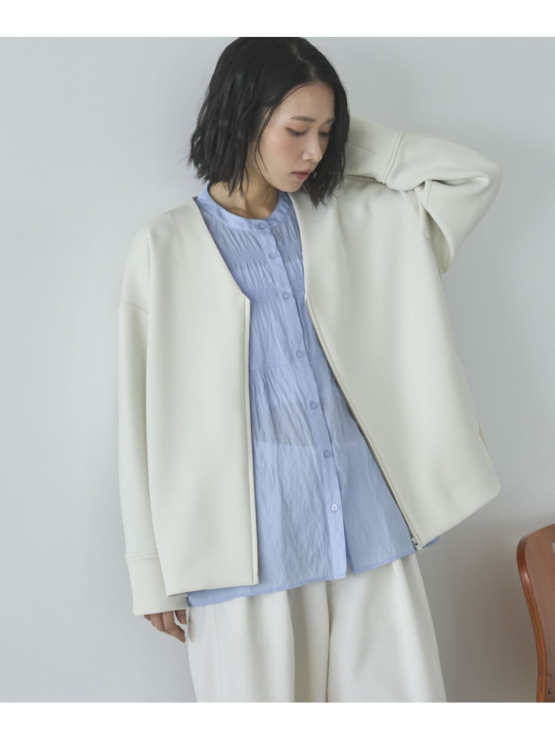【SALE／10%OFF】ボンディングノーカラーZIPブルゾン DOUX ARCHIVES ドゥアルシーヴ ジャケット・アウター テーラードジャケット・ブレザー ホワイト【RBA_E】【送料無料】[ Fashion]