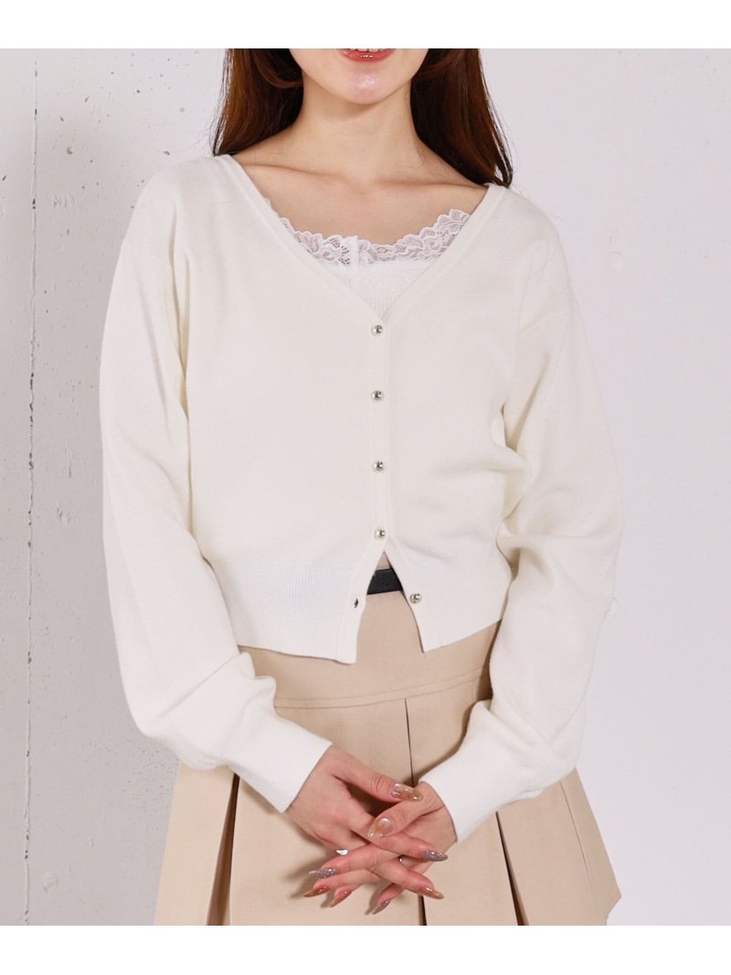 【SALE／20%OFF】レーストリムニットアンサンブル archives アルシーヴ トップス アンサンブル ホワイト ブルー【RBA_E】【送料無料】[ Fashion]