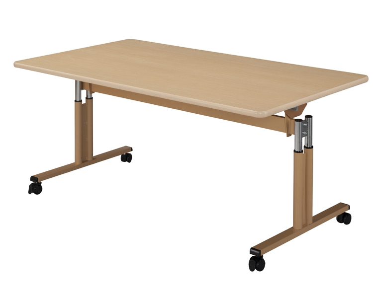 テーブル 昇降式 介護 福祉 家具 昇降フラップテーブル（幅160×奥行90×高さ69.6～79.6cm） UFT-TT1690 介援隊｜ 机 ミーティングテーブル 食堂テーブル 介護 休憩室 食堂 病院 介護施設 木目調 オフィス家具 介護 キャスター付き 高さ調節可 老人ホーム デイ 介護用品