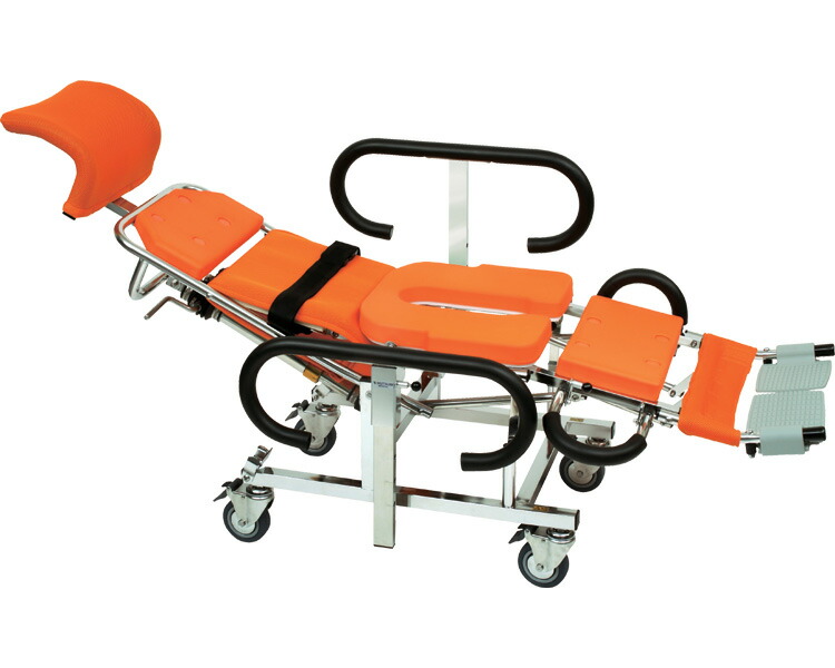 シャワーキャリー 睦三 車椅子 お風呂用 シャワー用 介護 AL-IV（AL-4） No.5600 │ お風呂 車いす 浴用椅子 高齢者 リクライニング 介護用品 フルフラット 背足連動型 高機能 病院 施設 老人ホーム デイサービス 入浴介助 ひじ掛け昇降