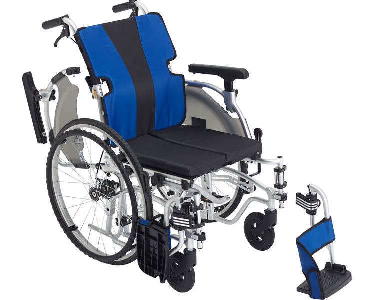 アルミ自走車いす モジュールタイプ MEF-22 スタンダード ミキ｜車椅子 自走式 モジュール 自走式 座幅調節可能 ノーパンクタイヤ仕様 折りたたみ 座クッション付 肘掛跳ね上げ 脚部スイングアウト 耐荷重100kg 座幅40/42/44cm ブルー/レッド MiKi