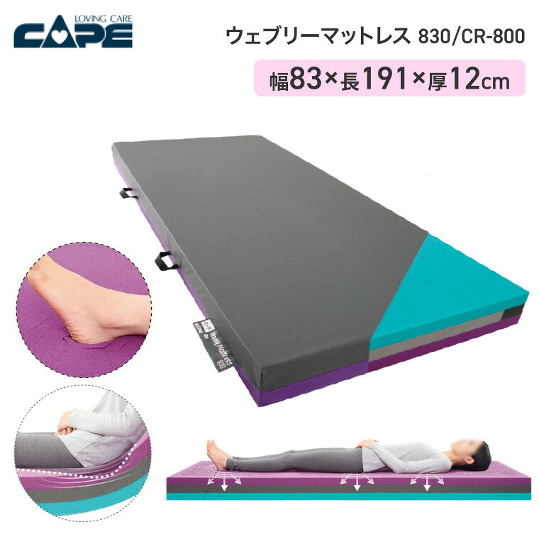 ケープ ウェブリーマットレス 830 CR-800 幅83×長さ191cm | 介助ベッド 褥瘡 床ずれ 移乗 体圧分散 快適 防水 制菌 伸縮 ウタンフォームマットレス 清拭 消毒 対応 ソフト面 ハード面 リバーシブル介護 42,900円