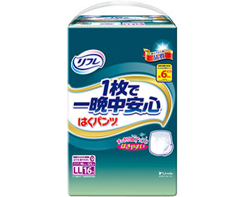 リフレ はくパンツ1枚で一晩中安心 LL （ウエスト90～125cm） 16枚&times;6袋入り 17663 リブドゥコーポレーション │ おむつ オムツ パンツタイプ 高齢者 介護用品 まとめ買い 病院 施設 老人ホーム デイサービス 尿漏れ 尿取り お年寄り 老人 シニア｜Pandora＋