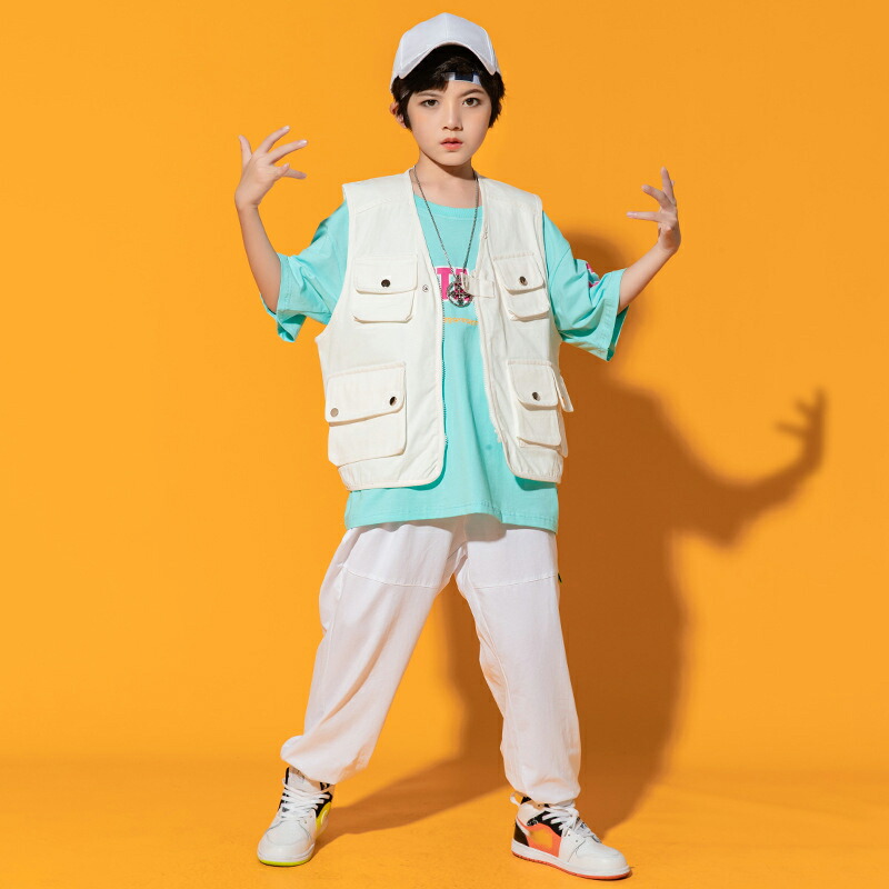 出荷 キッズダンス衣装 ヒップホップ Hiphop 半袖 ベスト Tシャツ パンツ 子供 男の子 女の子 ガールズ チア ジャズダンス ステージ衣装 原宿系 練習着 応援団 演出服 K Pop Jazz サマーキャンプ 韓国風 Qdtek Vn