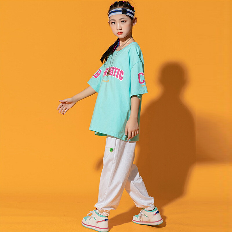 出荷 キッズダンス衣装 ヒップホップ Hiphop 半袖 ベスト Tシャツ パンツ 子供 男の子 女の子 ガールズ チア ジャズダンス ステージ衣装 原宿系 練習着 応援団 演出服 K Pop Jazz サマーキャンプ 韓国風 Qdtek Vn