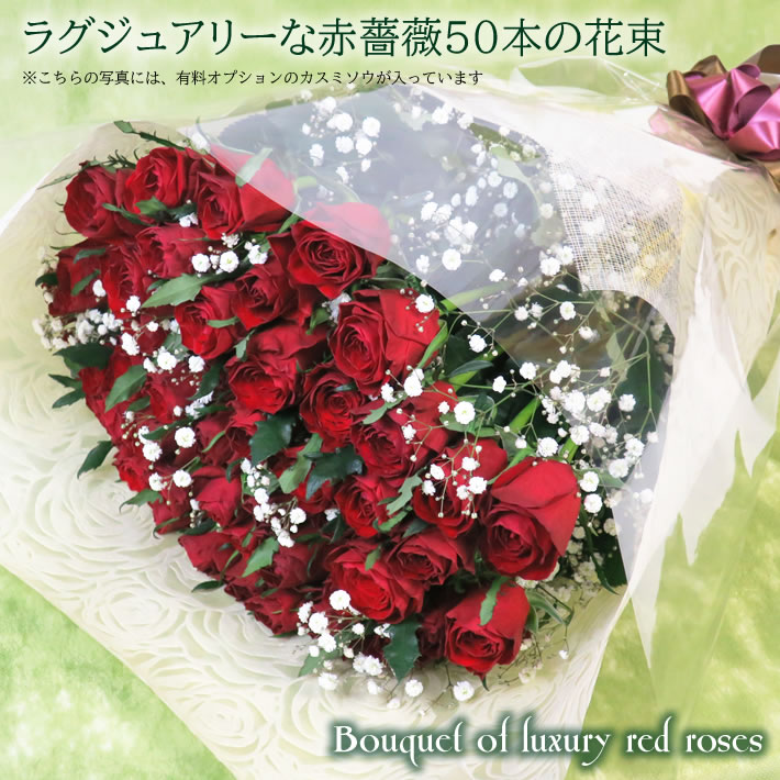 バラの花束 ラグジュアリーな赤薔薇50本の花束 プレゼント 金婚式に お届け日指定 メッセージカードok 贈り物 誕生日 記念日 お祝い 生花 ブーケ フラワーギフト 薔薇 ローズ 豪華 ボリューム 女性 フリーメッセージ 結婚記念日 金婚式 Fgp Napierprison Com