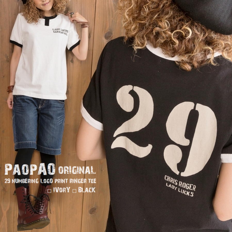 【楽天市場】29【ネコポス便発送可】PAOPAO オリジナル ナンバリング カレッジ ロゴ プリント リンガー Tシャツ【半袖 綿100