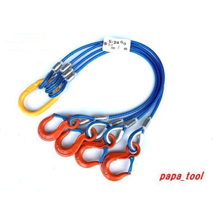 JIS規格 ４点吊 12mm(4分)×2m 使用荷重:3.2t マーテック ワイヤーロープ 玉掛 クレーン ロック カシメ 鉛止め スリング  papa_tool 