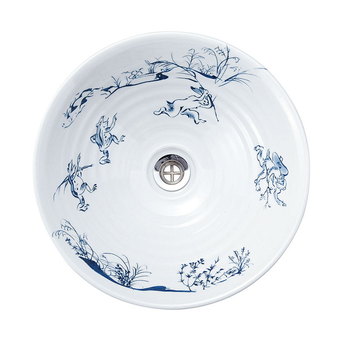 手洗器【美濃焼手洗鉢“風花”】凜 / りん 鳥獣戯画 （Large,φ380）｜和風洗面ボウル
