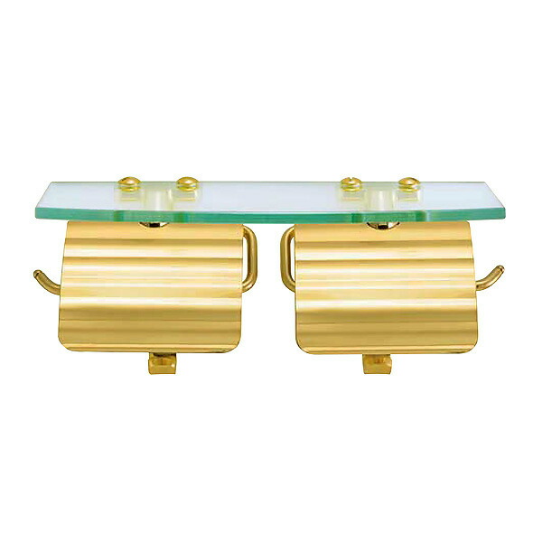 ダブルペーパーホルダー付ガラスシェルフ（スタンダード・ブラス） トイレペーパーカバーおしゃれ 紙巻器 GI-317046
