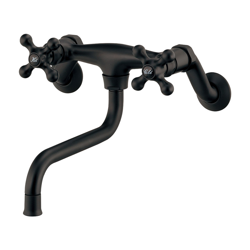 楽天市場】キッチン水栓 2ハンドル 壁付混合栓 マットブラック 黒塗装