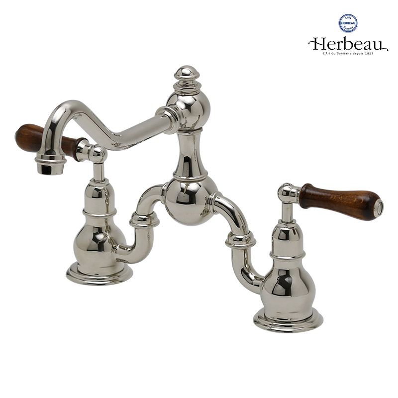 【Herbeau】エルボ 水栓 3022 ロワイヤル ブライトニッケル キッチン シンク 台所 洗面用 8インチ混合栓 おしゃれ クラシック調
